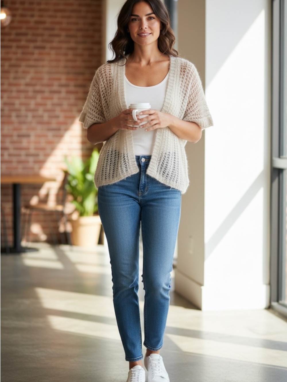 Anthropologie Gray Open-Knit Short-Sleeve Cardigan